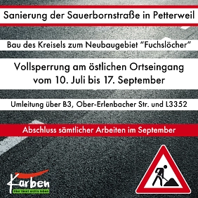 Vollsperrung der Sauerbornstraße bis Mitte September © Stadt Karben